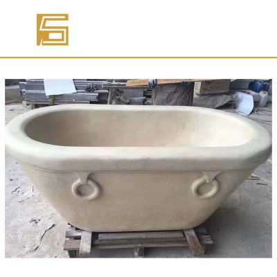 Factory hand carved natural stone bathtub beige marble natural marble  bathtub