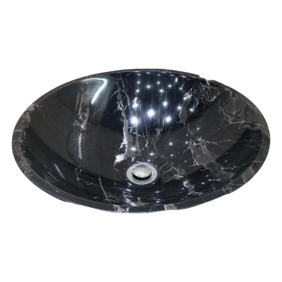 Silver White Dragon Black  Marble Basin, Round Shape Bathroom Basin Washroom Sink