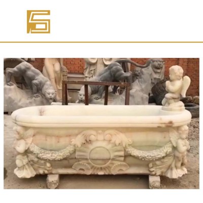 Stone bathtub hand carved european style natural marble bath tub with lion heads flower patterns